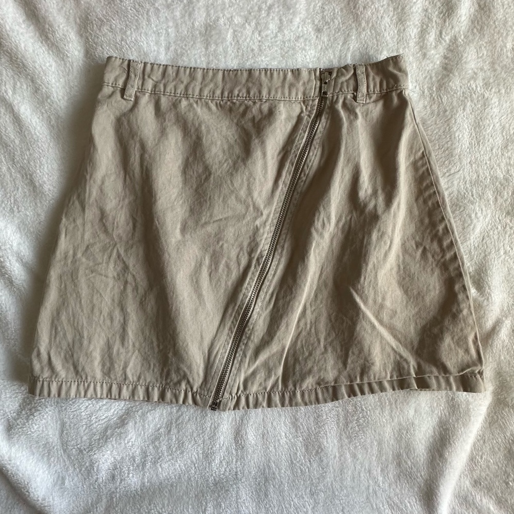 Cotton On Khaki Diagonal Zip Up A-Line Mini Skirt Sz S